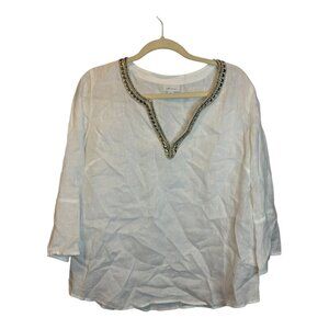 J. Jill Blouse Shirt Women's Size Medium Love‎ Linen Embellished White